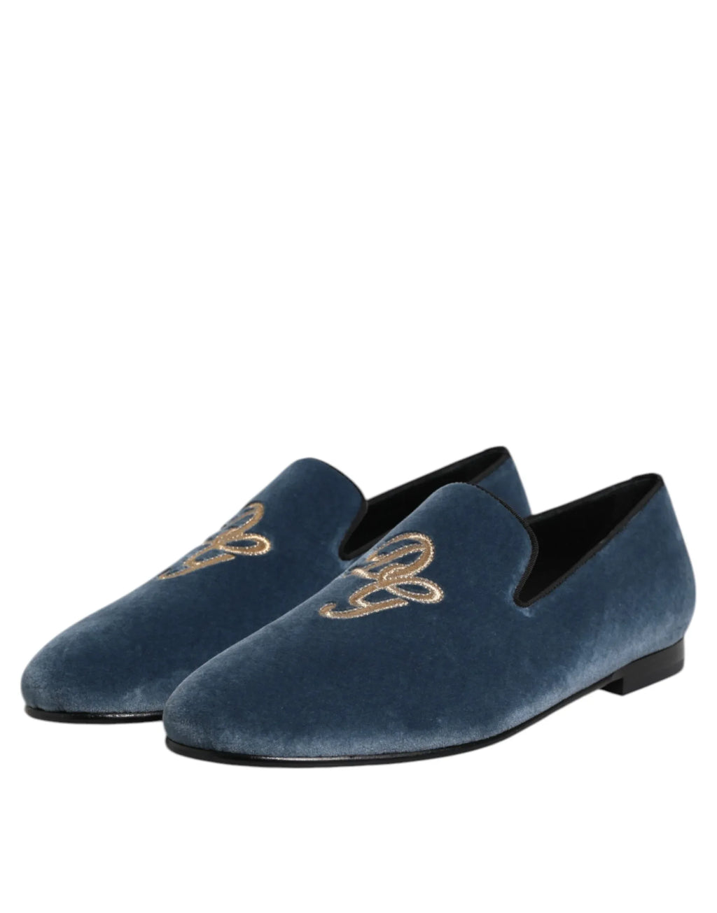 Dolce & Gabbana Blue Velvet DG Logo Loafers Formal Shoes - Zeiniez