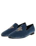 Dolce & Gabbana Blue Velvet DG Logo Loafers Formal Shoes