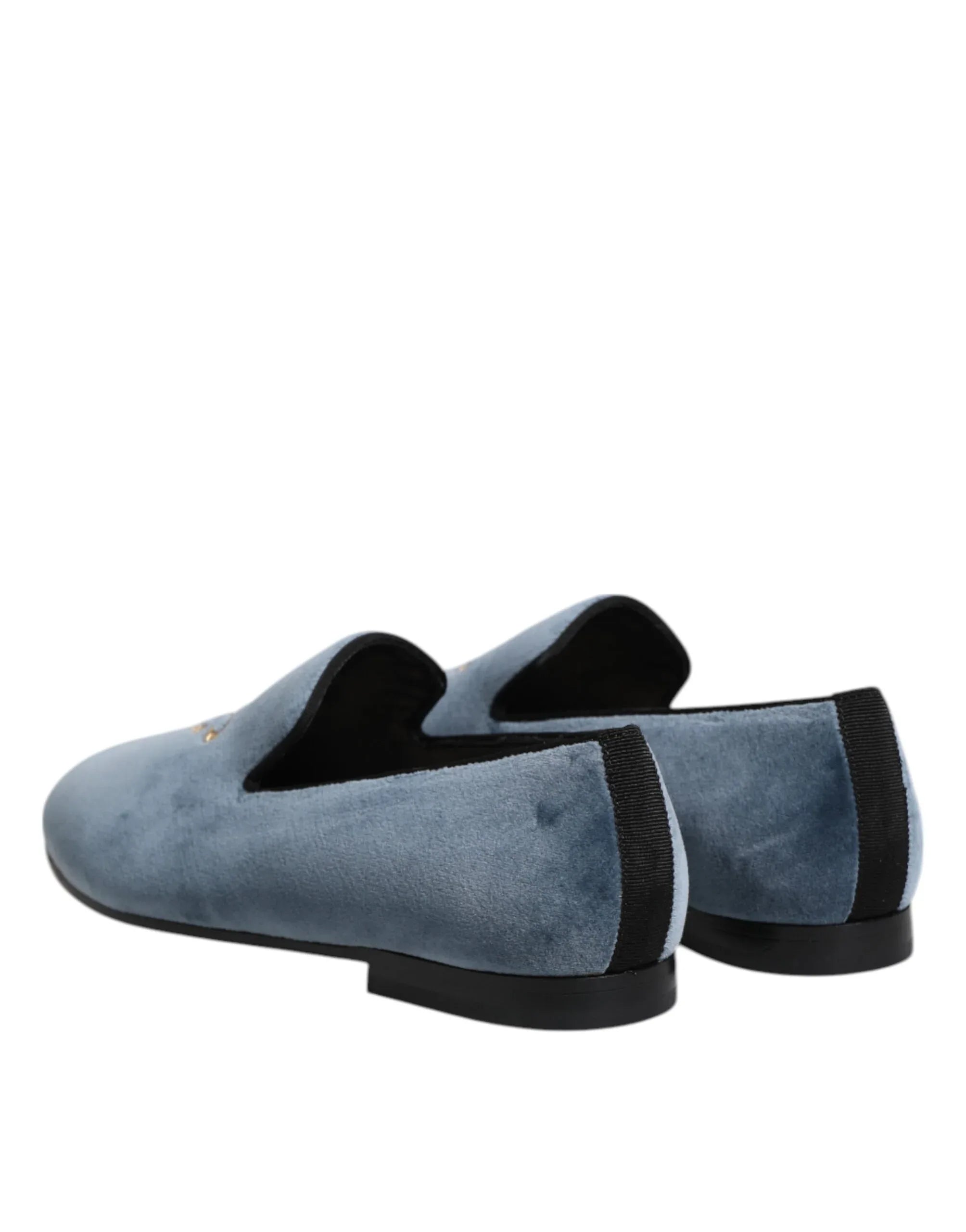 Dolce & Gabbana Blue Velvet DG Logo Loafers Formal Shoes - Zeiniez