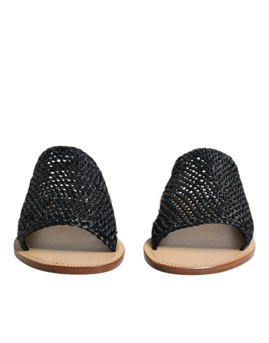 Dolce & Gabbana Black Monochrome Braided Raffia Slides Shoes - Zeiniez