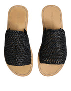 Dolce & Gabbana Black Monochrome Braided Raffia Slides Shoes - Zeiniez