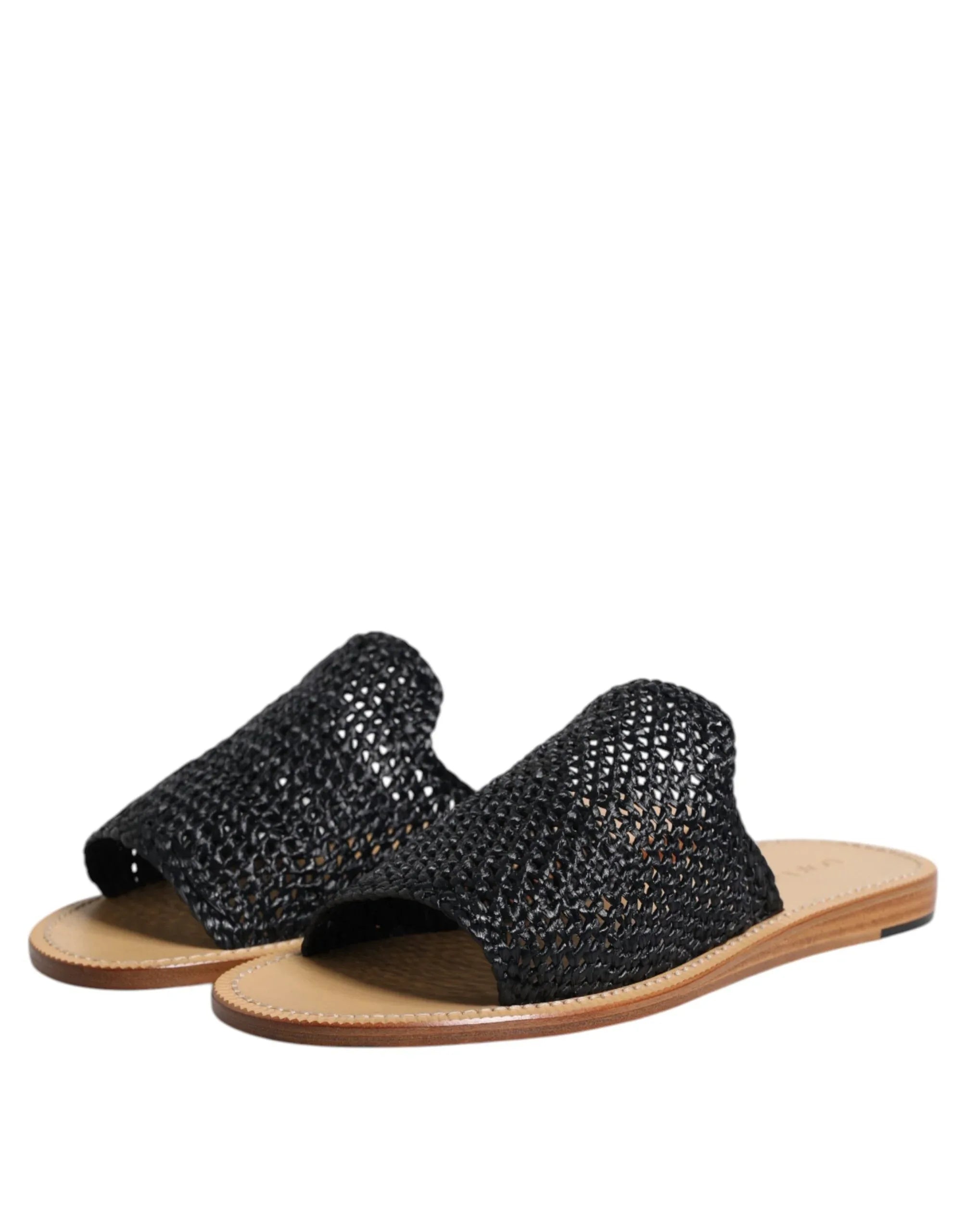 Dolce & Gabbana Black Monochrome Braided Raffia Slides Shoes - Zeiniez