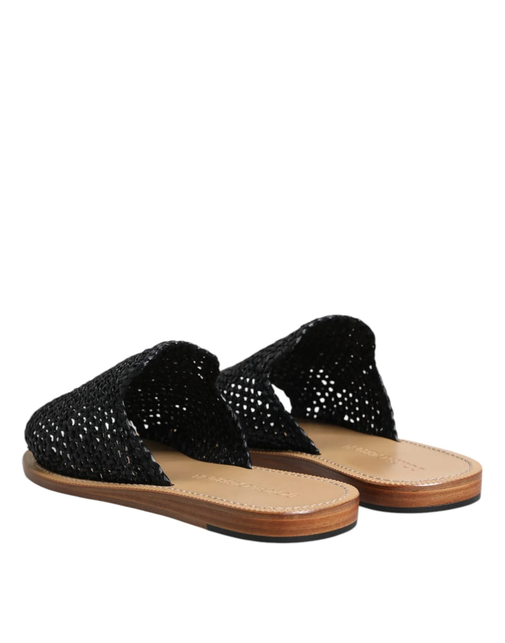 Dolce & Gabbana Black Monochrome Braided Raffia Slides Shoes - Zeiniez