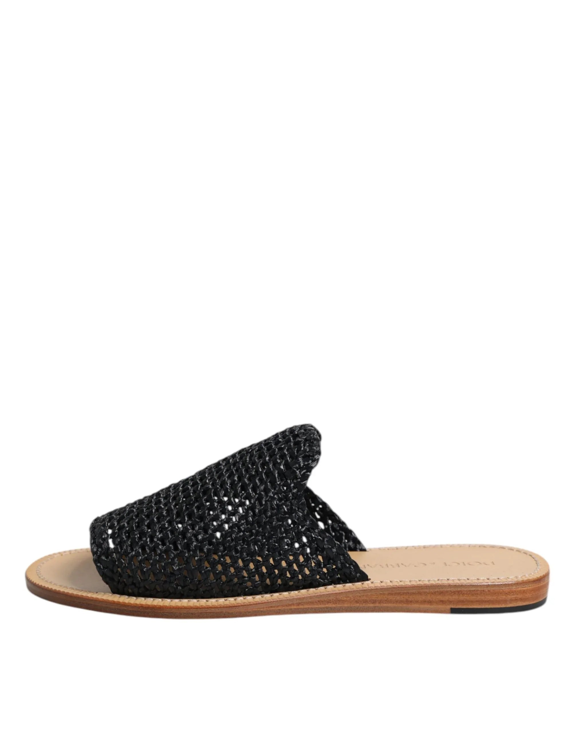 Dolce & Gabbana Black Monochrome Braided Raffia Slides Shoes - Zeiniez