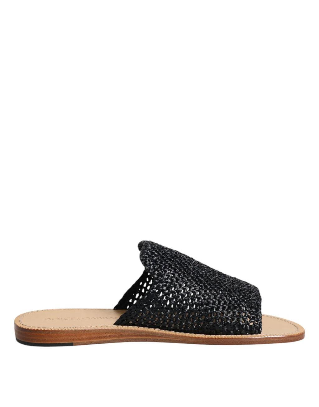 Dolce & Gabbana Black Monochrome Braided Raffia Slides Shoes - Zeiniez
