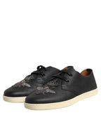 Dolce & Gabbana Black Leather Bee Crown Low Top Sneakers Shoes - Zeiniez