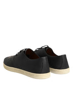 Dolce & Gabbana Black Leather Bee Crown Low Top Sneakers Shoes - Zeiniez