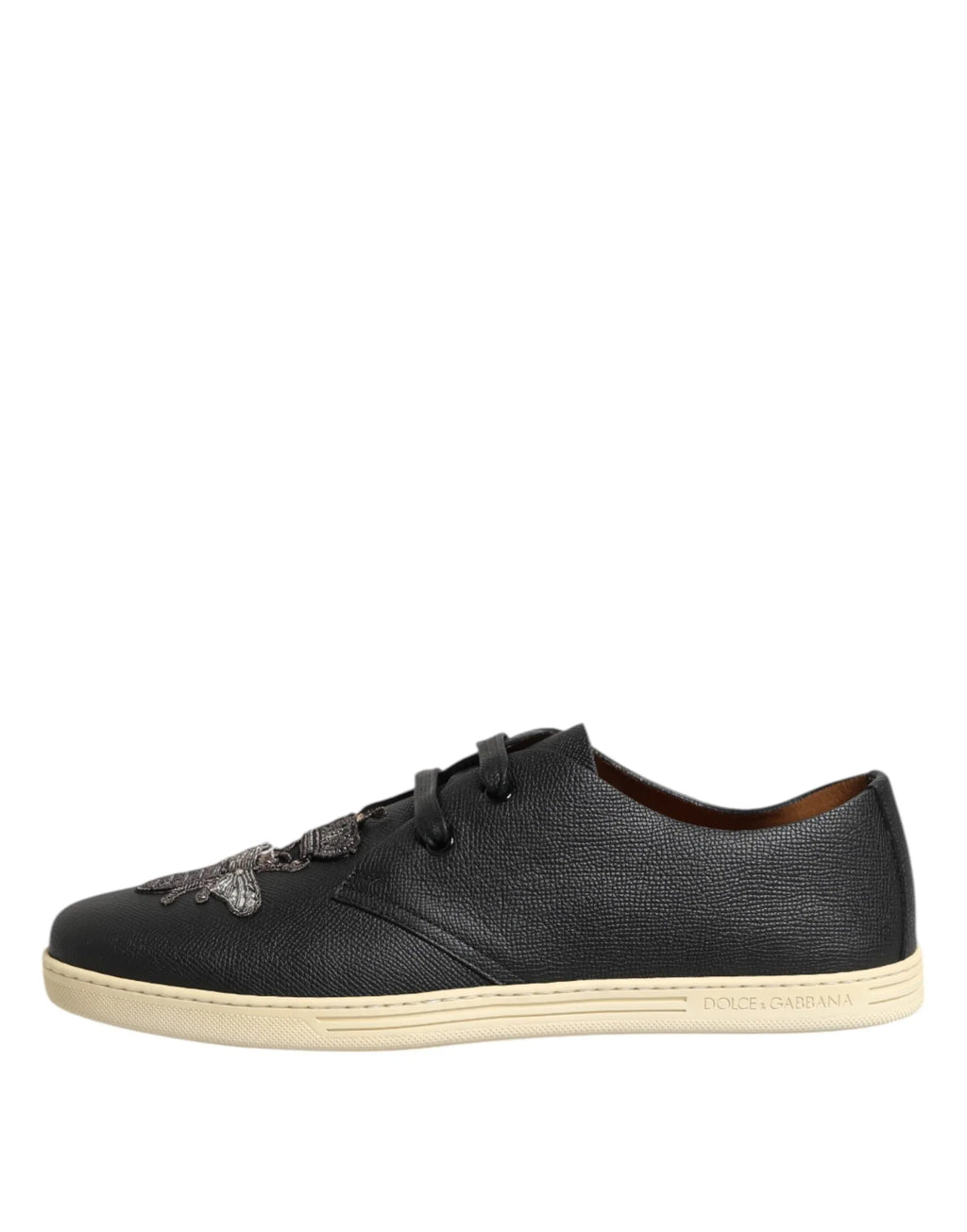 Dolce & Gabbana Black Leather Bee Crown Low Top Sneakers Shoes - Zeiniez