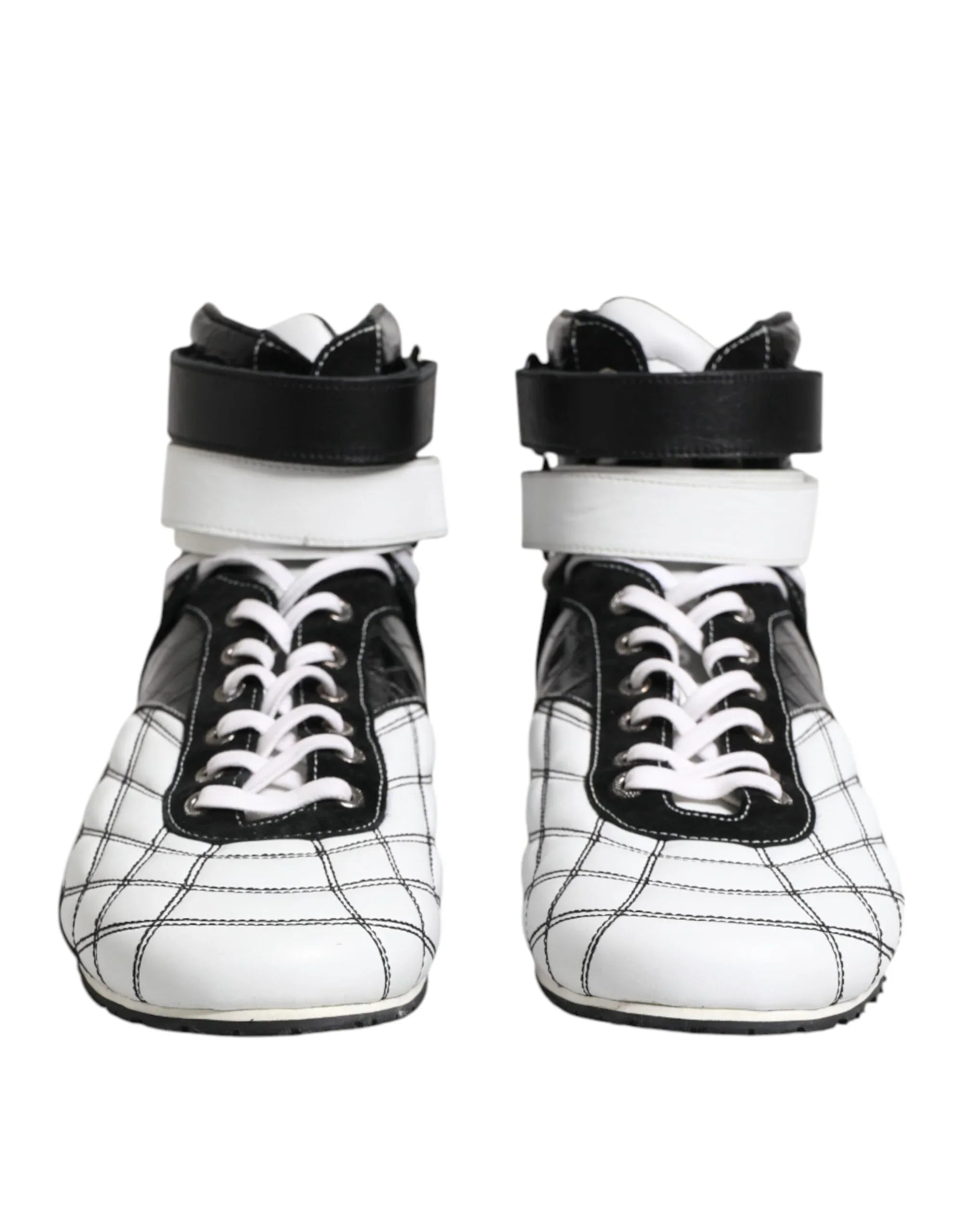 Dolce & Gabbana Black White Leather High Top Sneakers Shoes - Zeiniez