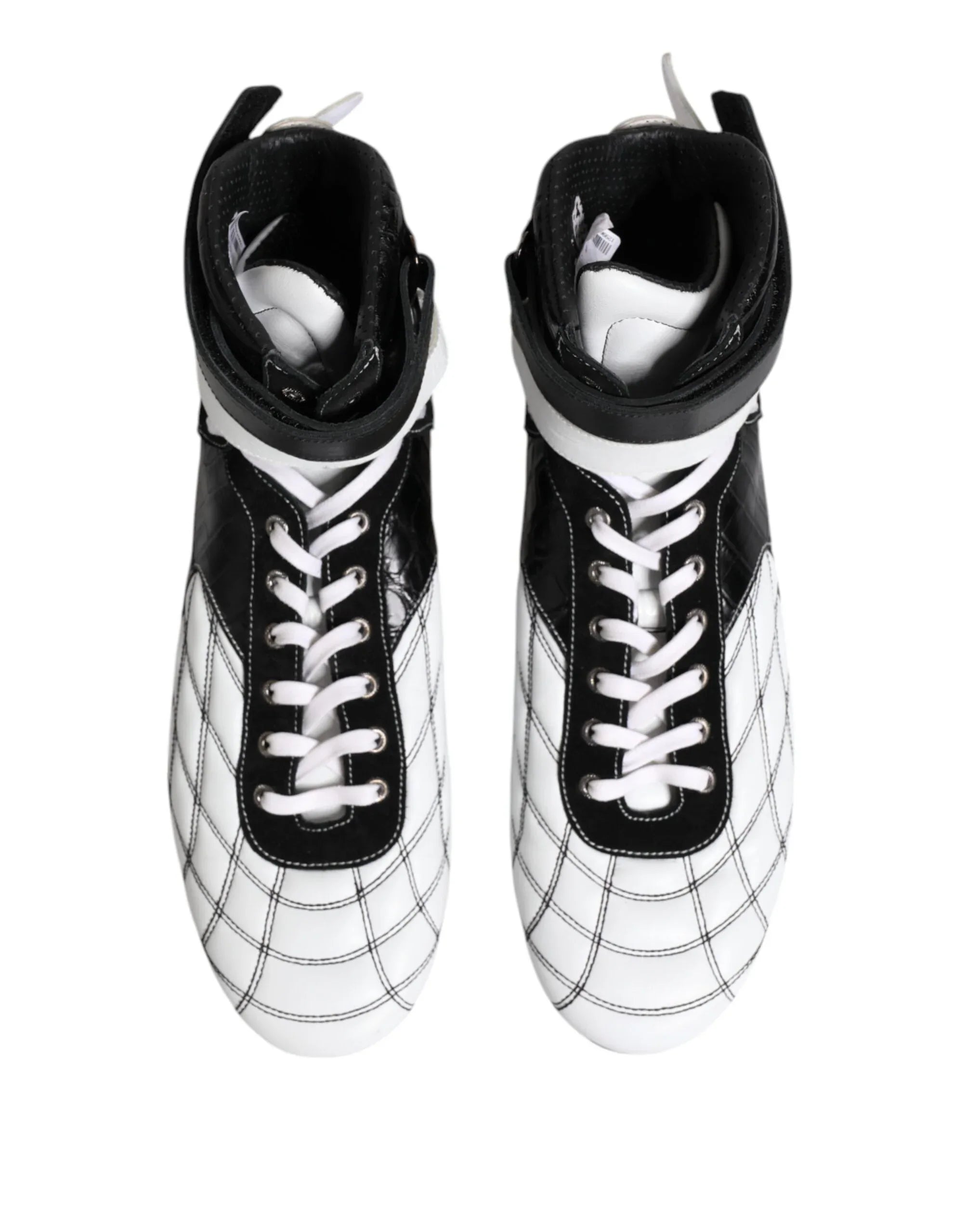 Dolce & Gabbana Black White Leather High Top Sneakers Shoes - Zeiniez
