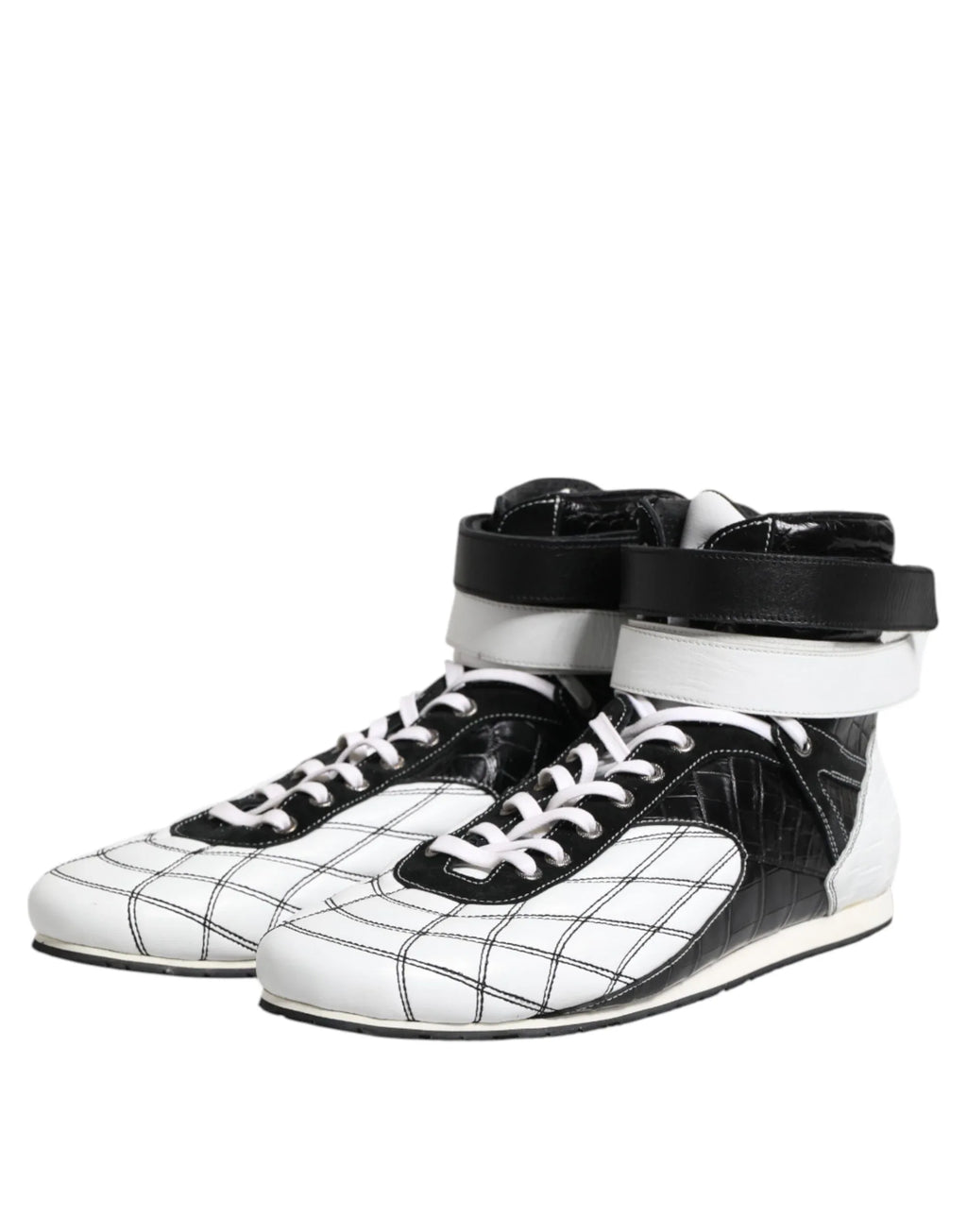 Dolce & Gabbana Black White Leather High Top Sneakers Shoes - Zeiniez