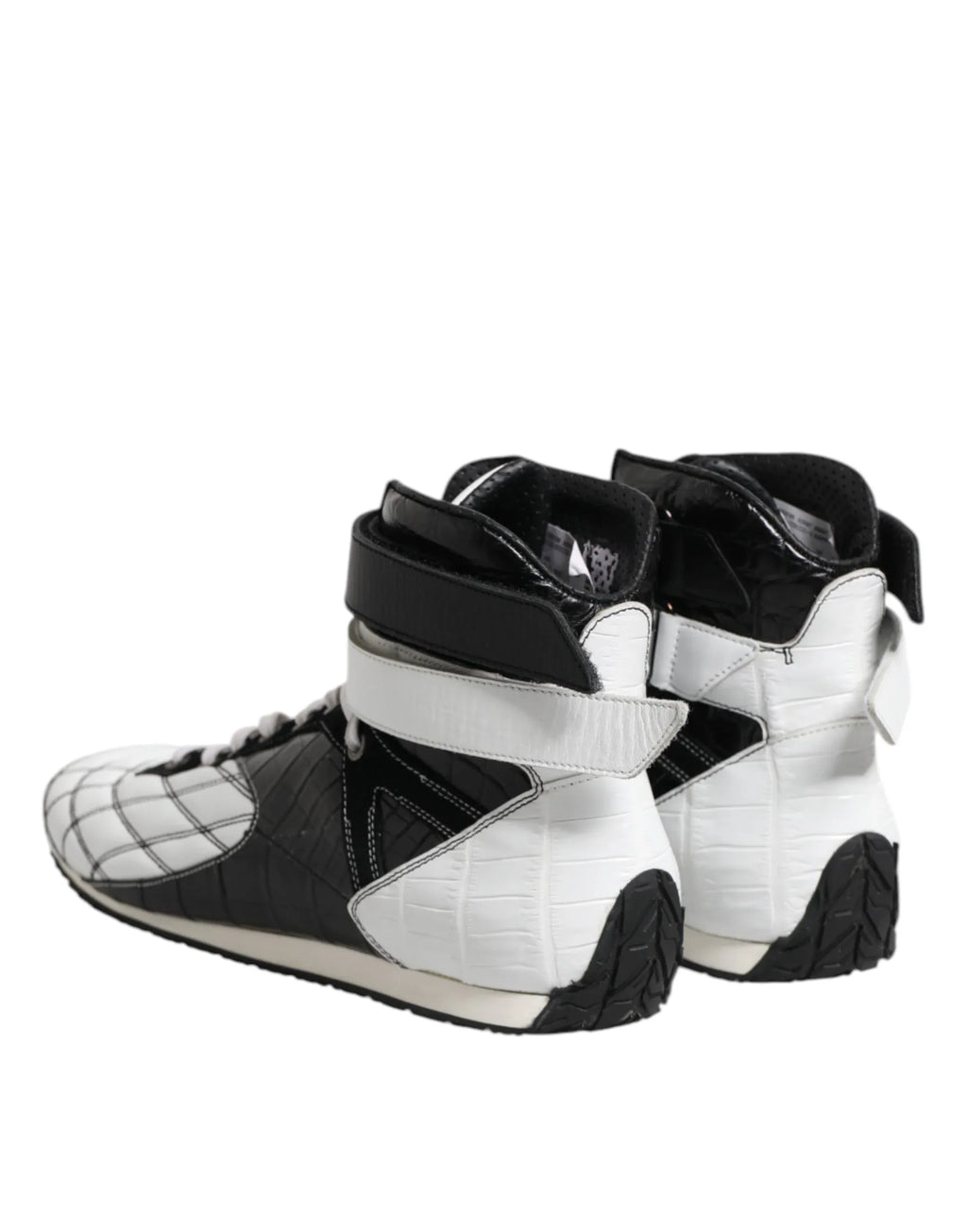 Dolce & Gabbana Black White Leather High Top Sneakers Shoes - Zeiniez