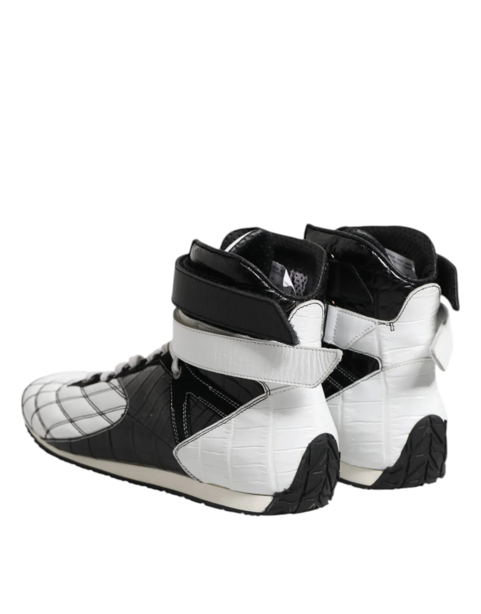 Dolce & Gabbana Black White Leather High Top Sneakers Shoes - Zeiniez