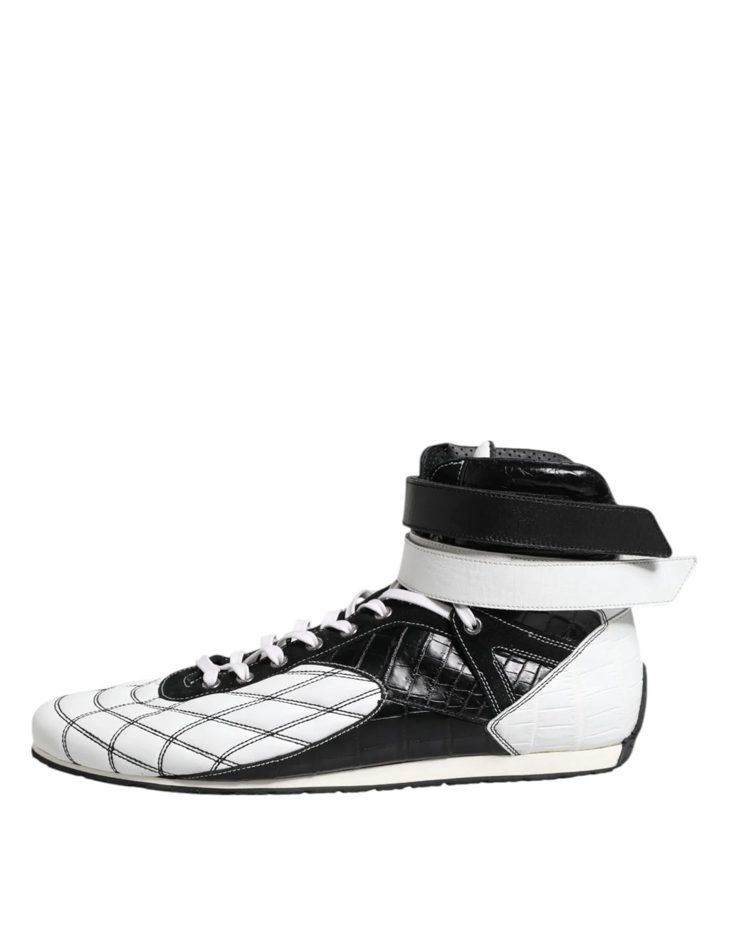 Dolce & Gabbana Black White Leather High Top Sneakers Shoes - Zeiniez