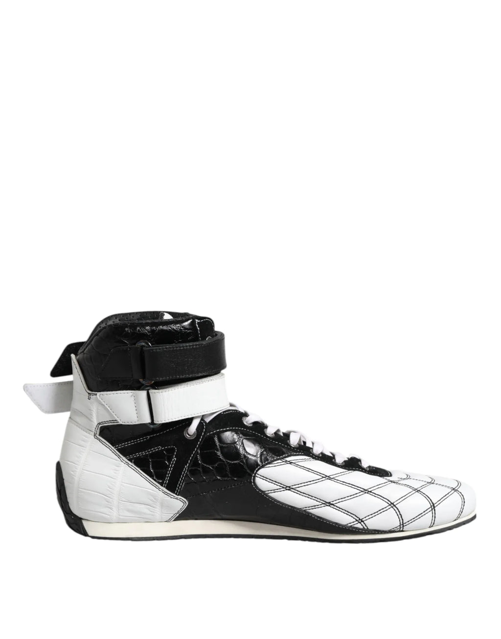 Dolce & Gabbana Black White Leather High Top Sneakers Shoes - Zeiniez