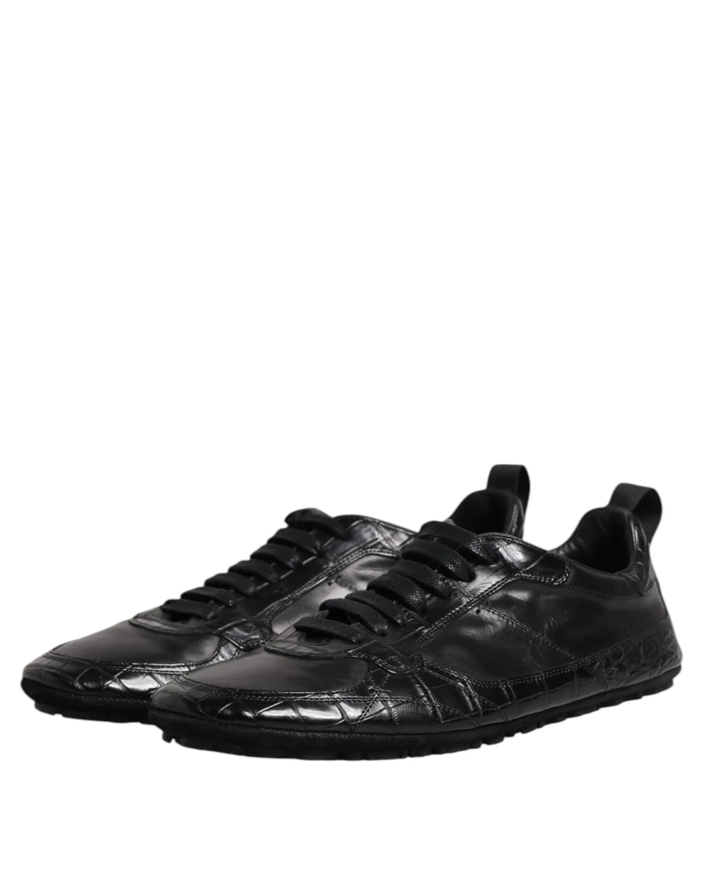 Dolce & Gabbana Black Exotic Leather Low Top Sneakers Shoes - Zeiniez