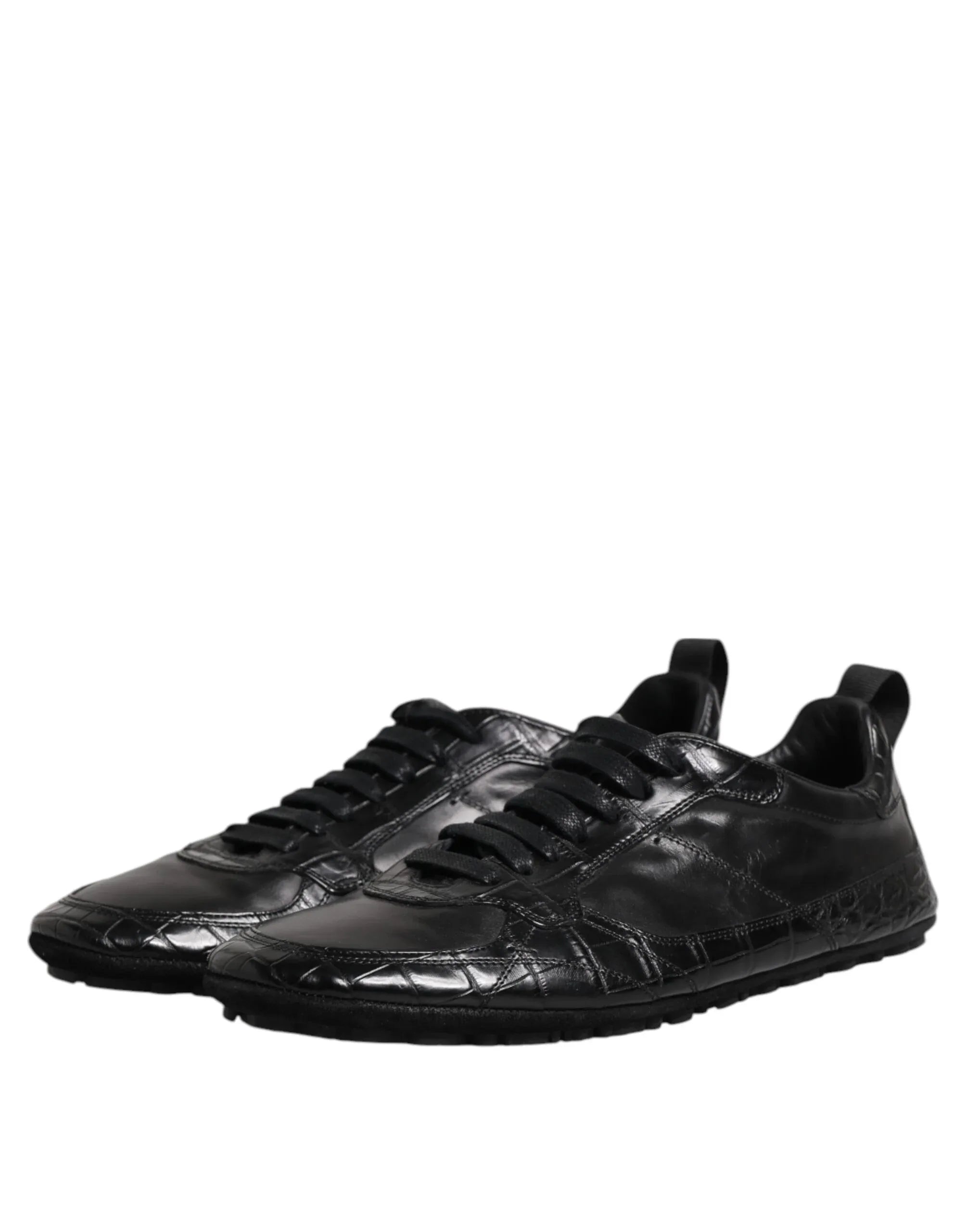 Dolce & Gabbana Black Exotic Leather Low Top Sneakers Shoes - Zeiniez