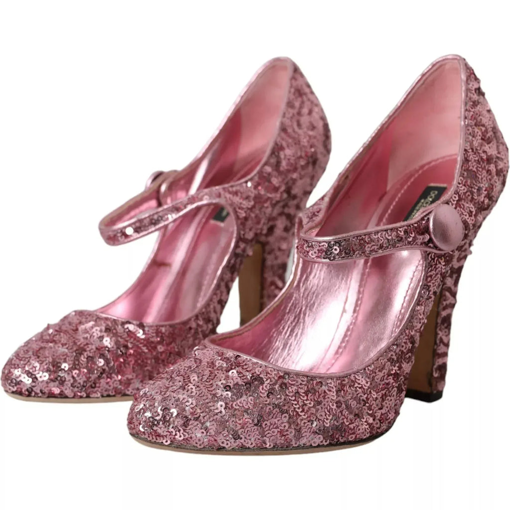 Dolce & Gabbana Pink Sequin Mary Jane Pumps High Heels Shoes - Zeiniez