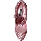 Dolce & Gabbana Pink Sequin Mary Jane Pumps High Heels Shoes - Zeiniez