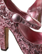 Dolce & Gabbana Pink Sequin Mary Jane Pumps High Heels Shoes - Zeiniez