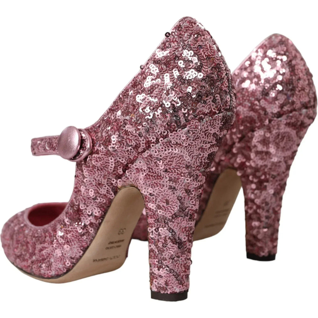 Dolce & Gabbana Pink Sequin Mary Jane Pumps High Heels Shoes - Zeiniez