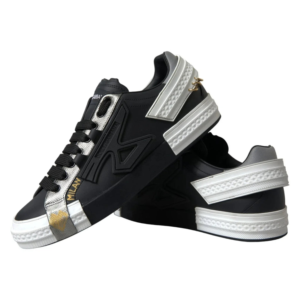 Dolce & Gabbana Black Leather Low Top Sneakers Portofino Shoes - Zeiniez
