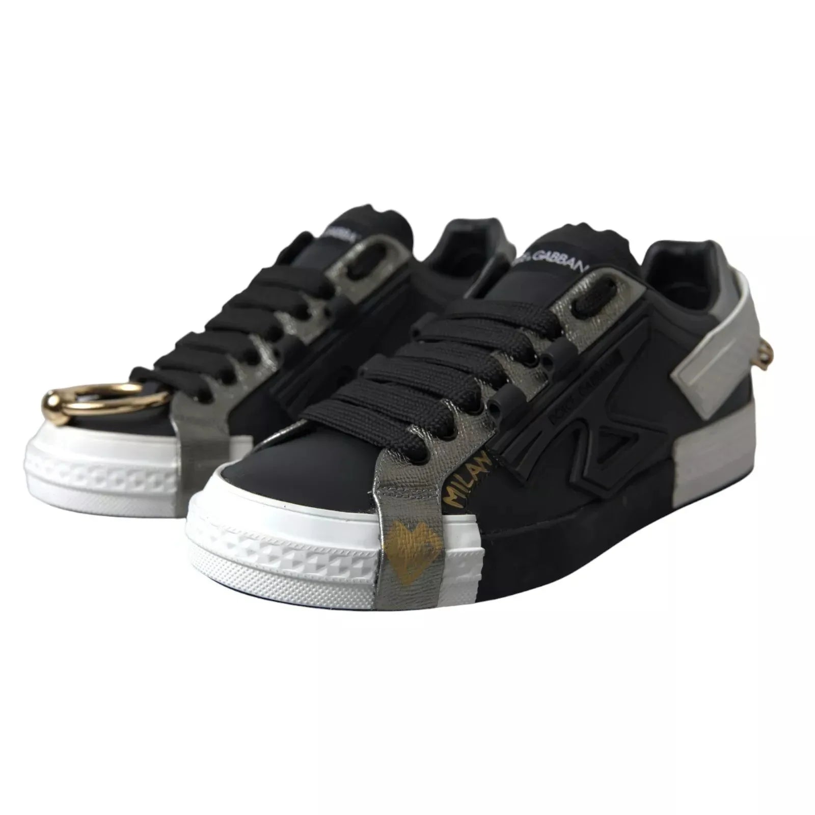 Dolce & Gabbana Black Leather Low Top Sneakers Portofino Shoes - Zeiniez