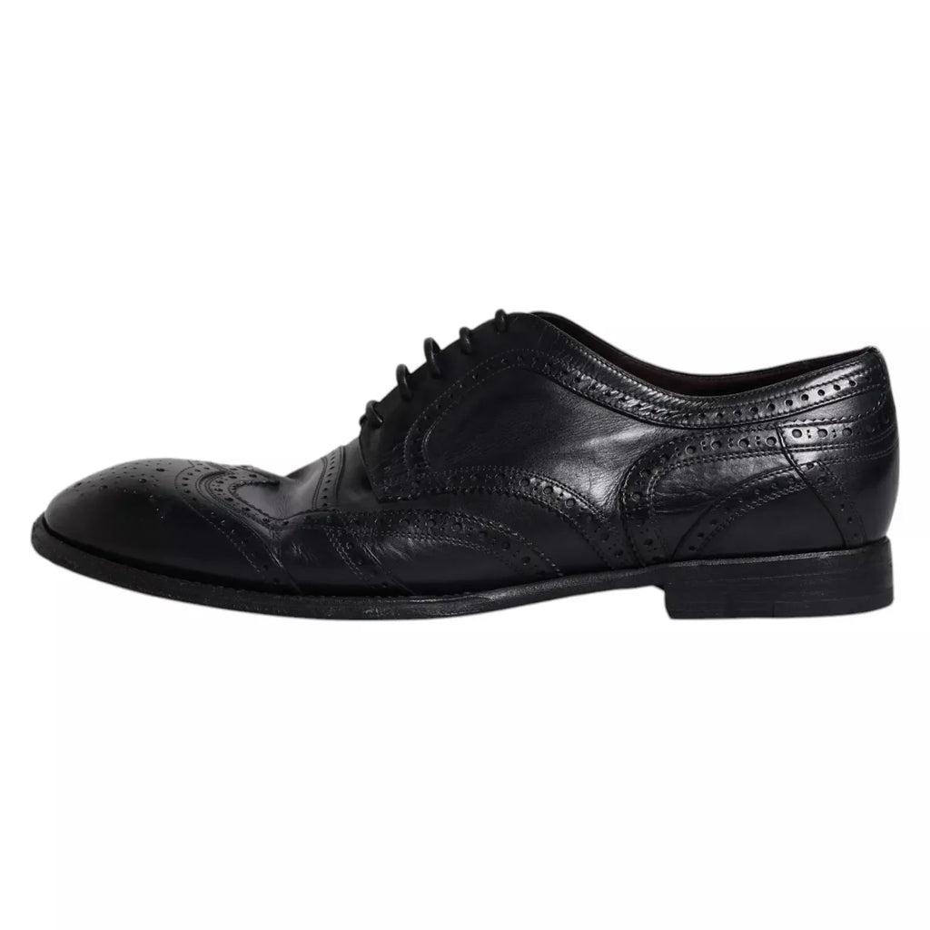 Dolce & Gabbana Dark Blue Leather Derby Wingtip Formal Shoes - Zeiniez