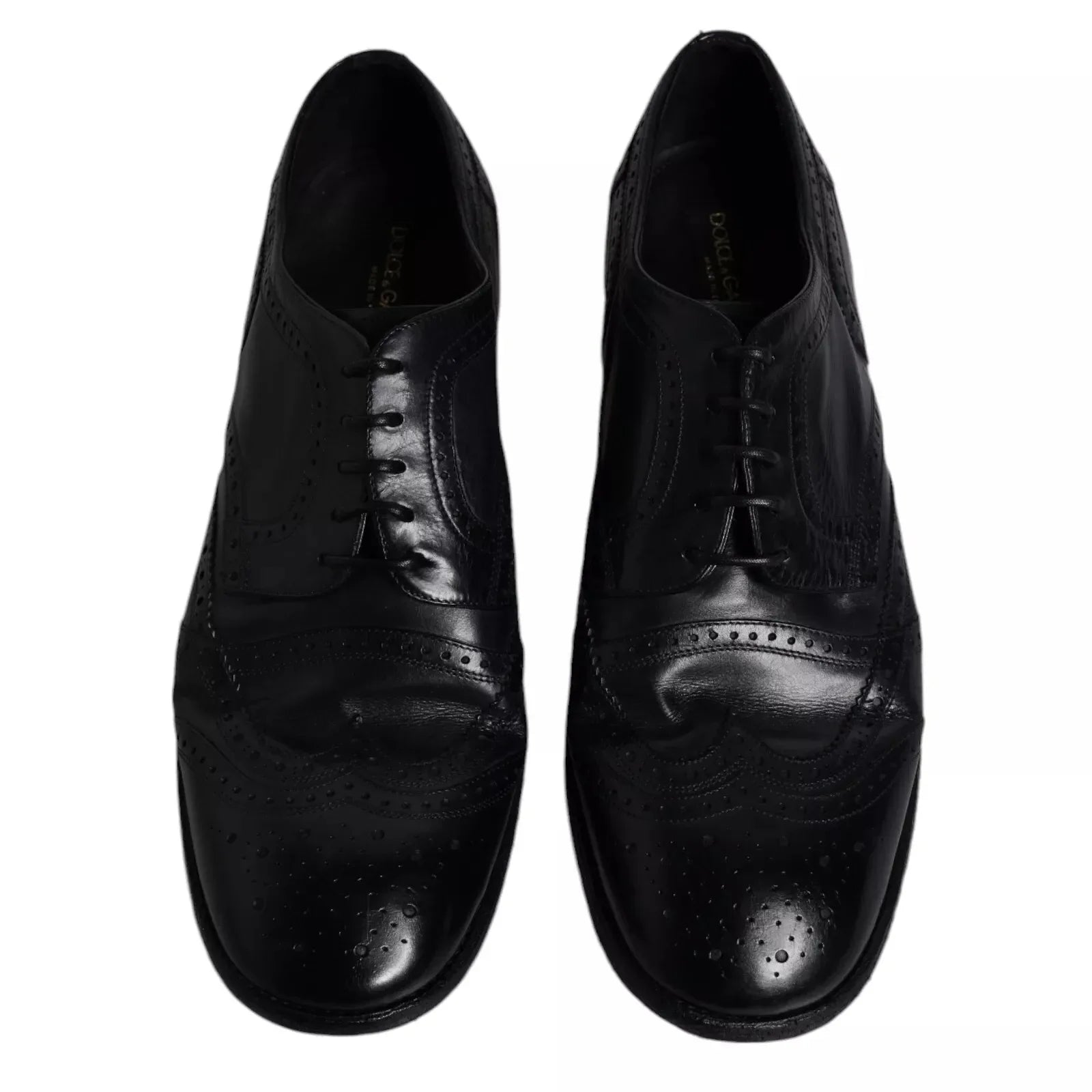 Dolce & Gabbana Dark Blue Leather Derby Wingtip Formal Shoes - Zeiniez