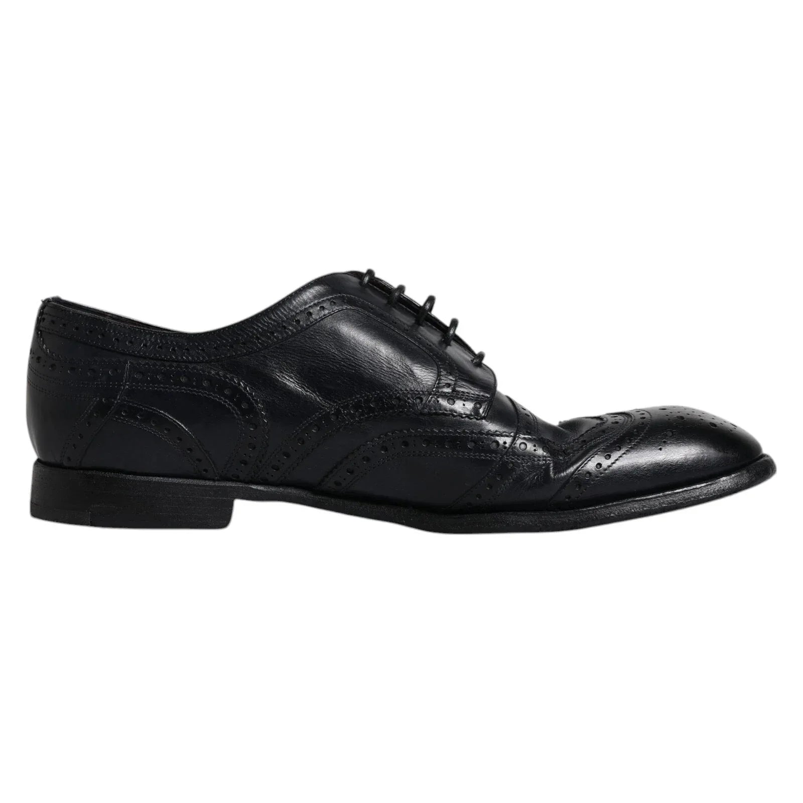Dolce & Gabbana Dark Blue Leather Derby Wingtip Formal Shoes - Zeiniez