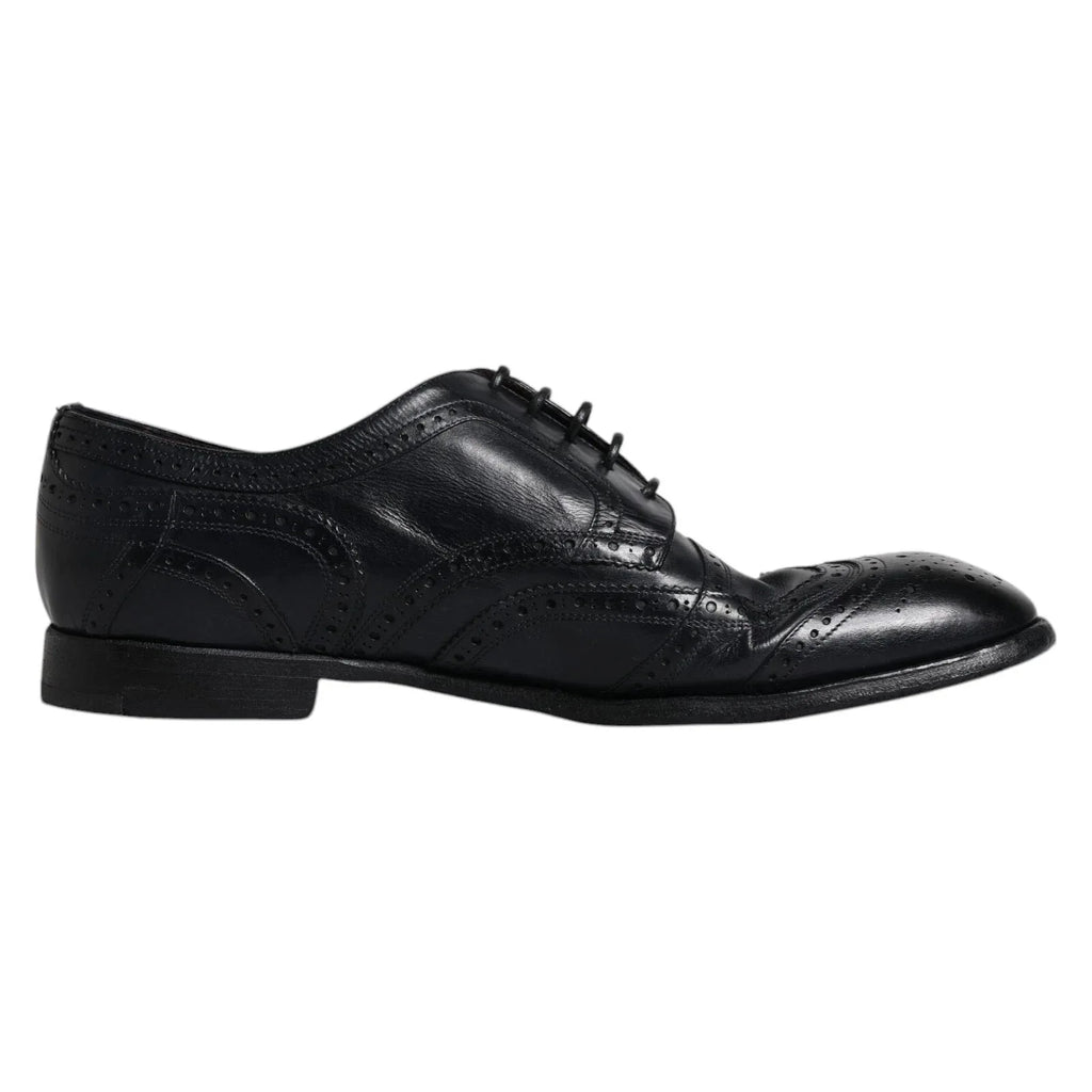 Dolce & Gabbana Dark Blue Leather Derby Wingtip Formal Shoes - Zeiniez