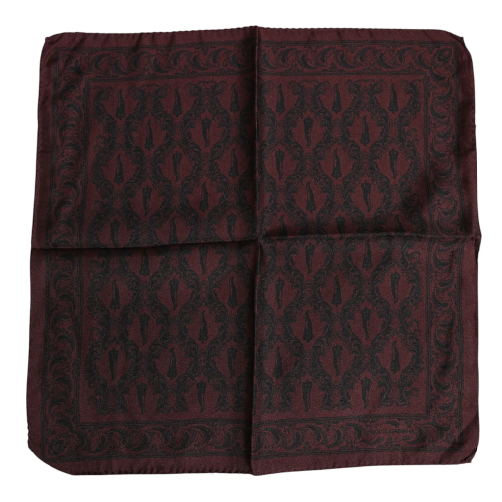 Dolce & Gabbana Maroon Black Printed Square Men Foulard Scarf - Zeiniez