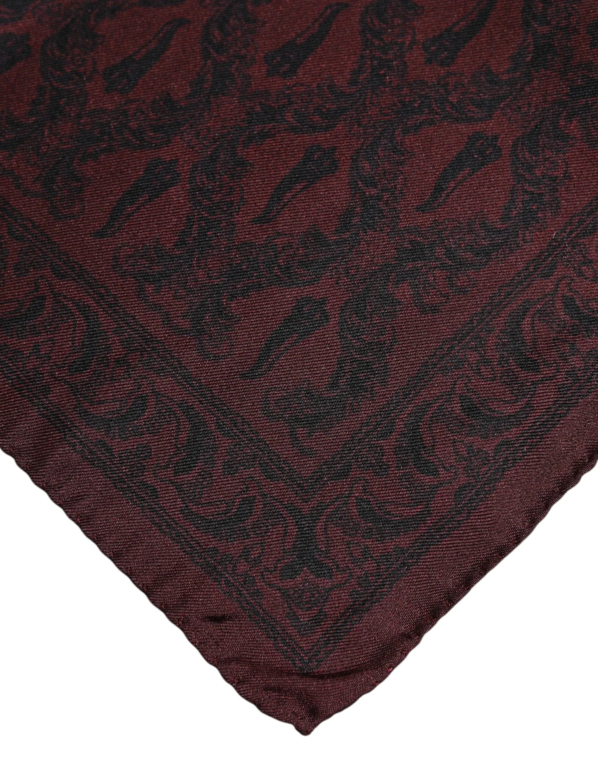 Dolce & Gabbana Maroon Black Printed Square Men Foulard Scarf - Zeiniez