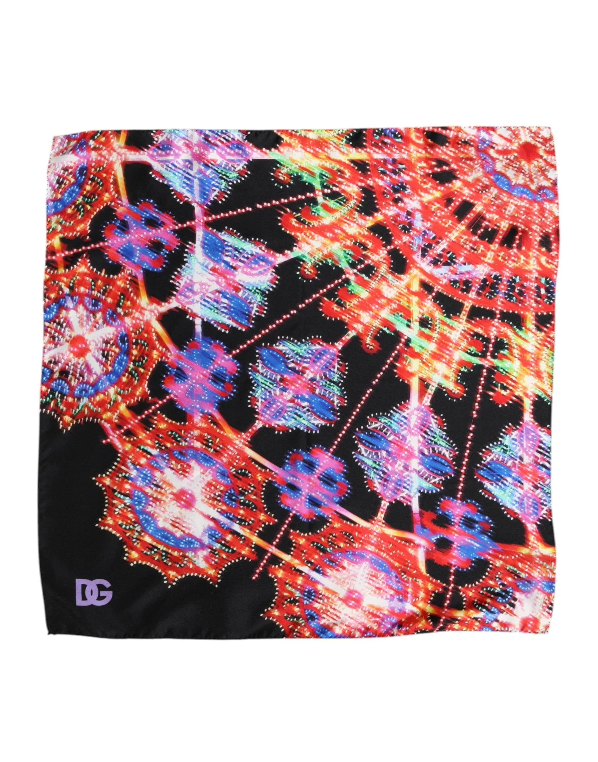 Dolce & Gabbana Black Multicolor Print Square Foulard Scarf - Zeiniez