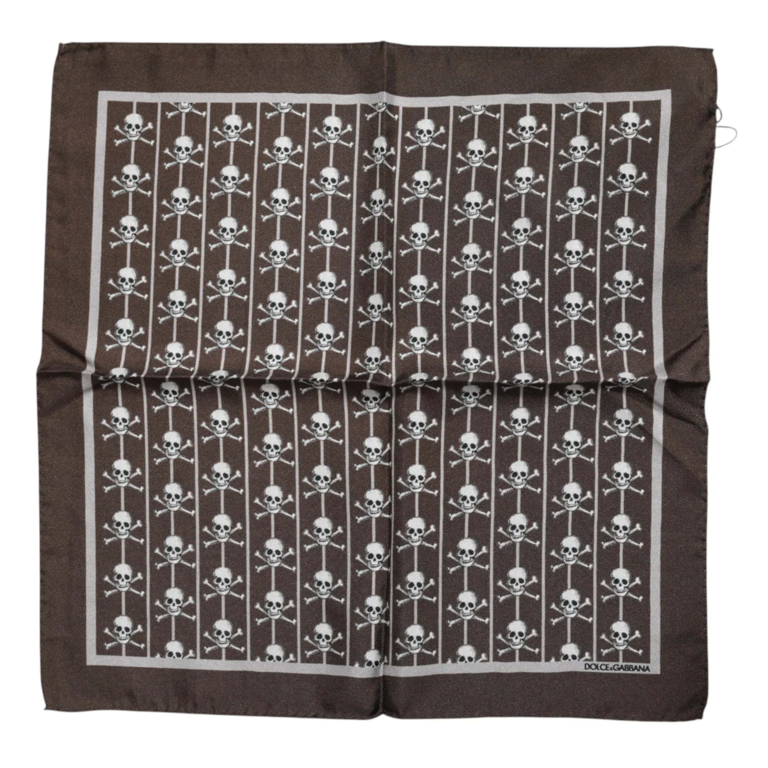 Dolce & Gabbana Brown Skull Silk Square Men Foulard Scarf - Zeiniez