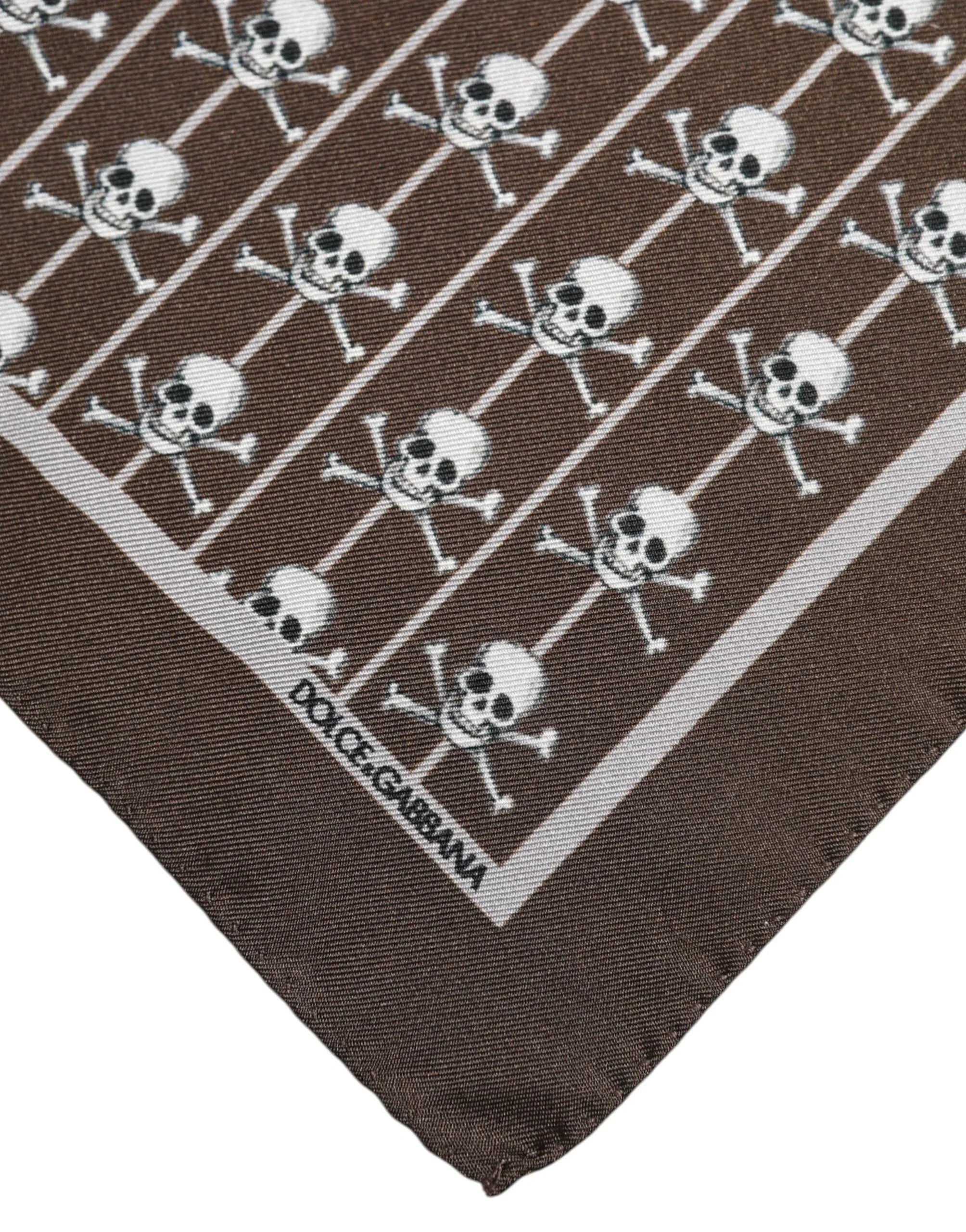 Dolce & Gabbana Brown Skull Silk Square Men Foulard Scarf - Zeiniez