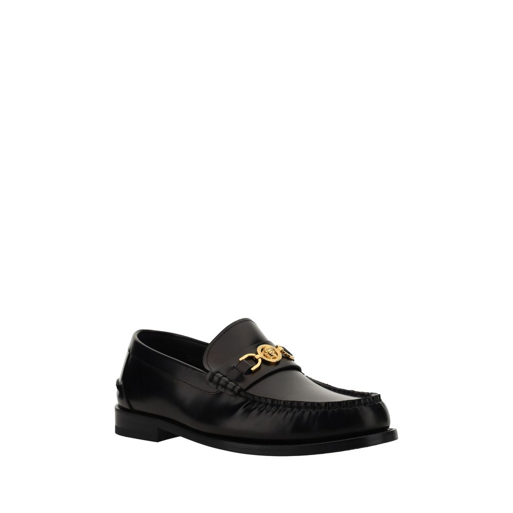 Versace Black Calf Leather Bos Taurus Slip-On Loafers - Zeiniez
