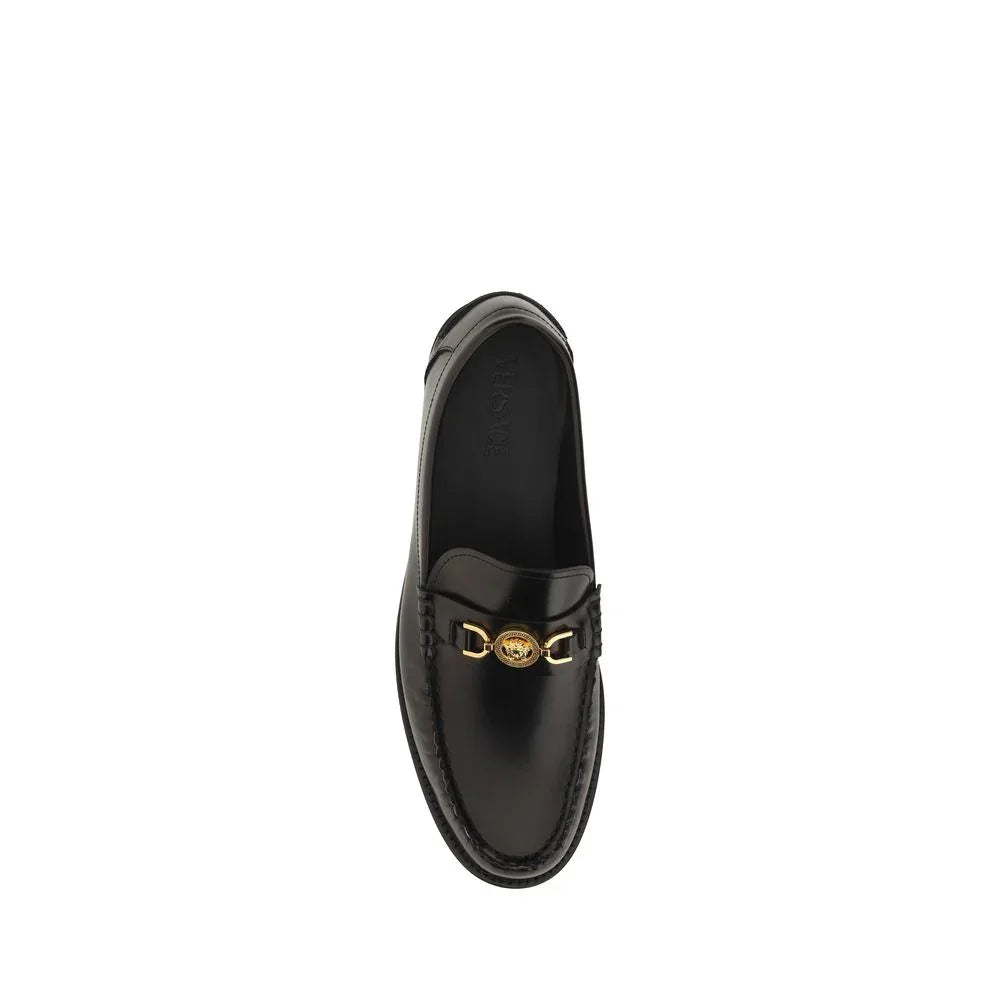 Versace Black Calf Leather Bos Taurus Slip-On Loafers - Zeiniez