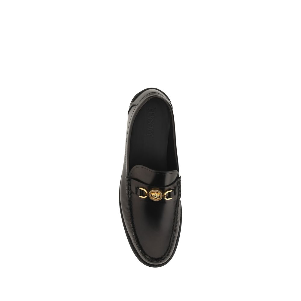 Versace Black Calf Leather Bos Taurus Slip-On Loafers - Zeiniez
