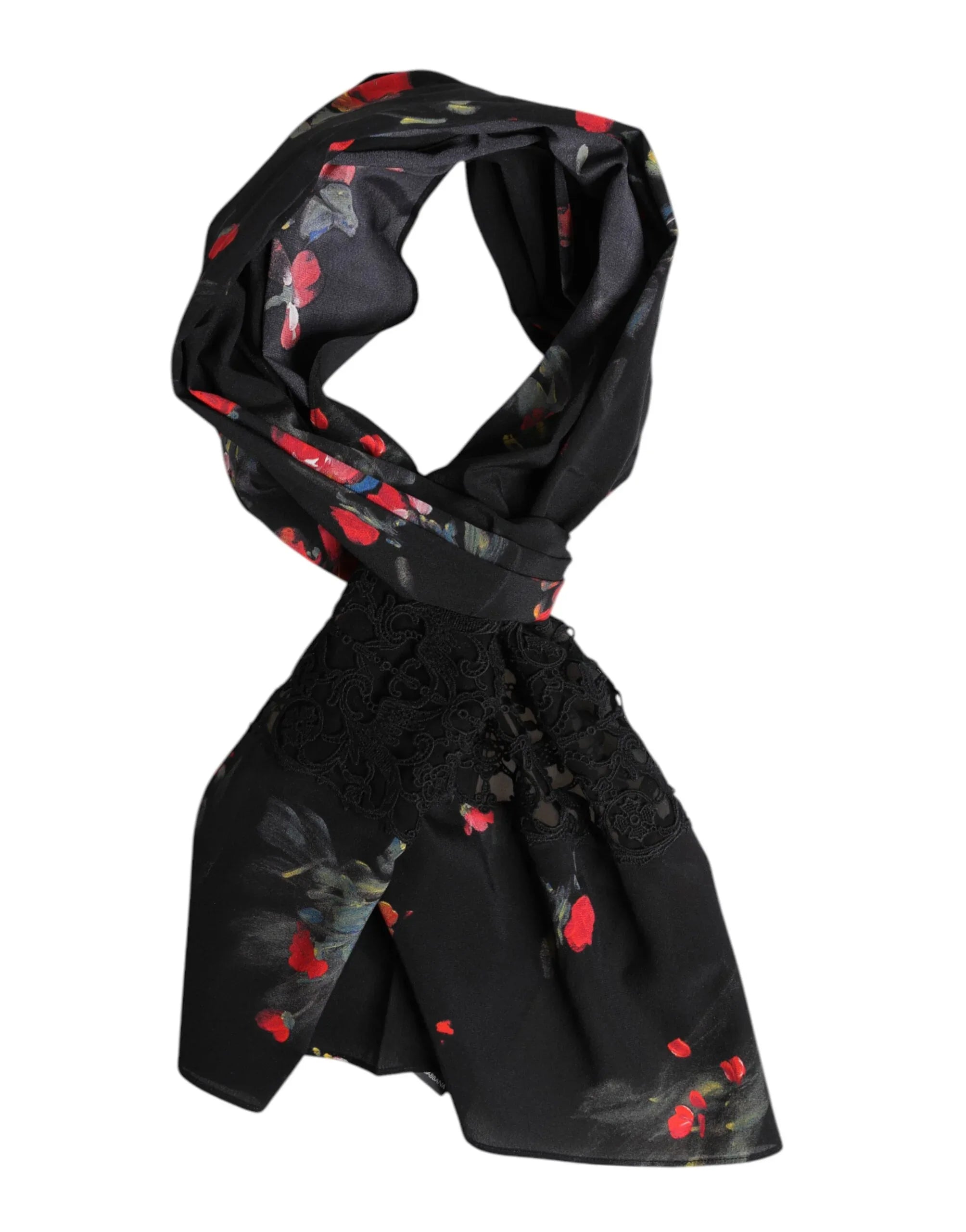 Dolce & Gabbana Black Floral Print Neck Warmer Wrap Scarf - Zeiniez