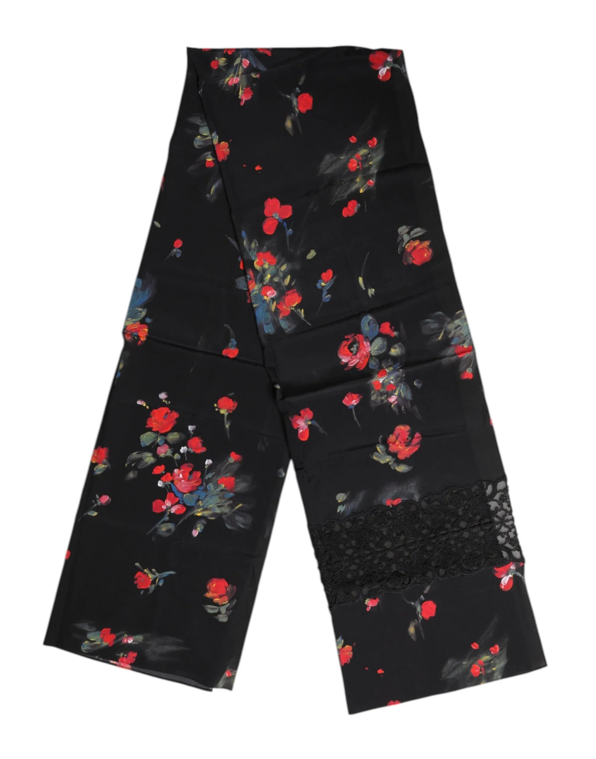 Dolce & Gabbana Black Floral Print Neck Warmer Wrap Scarf - Zeiniez