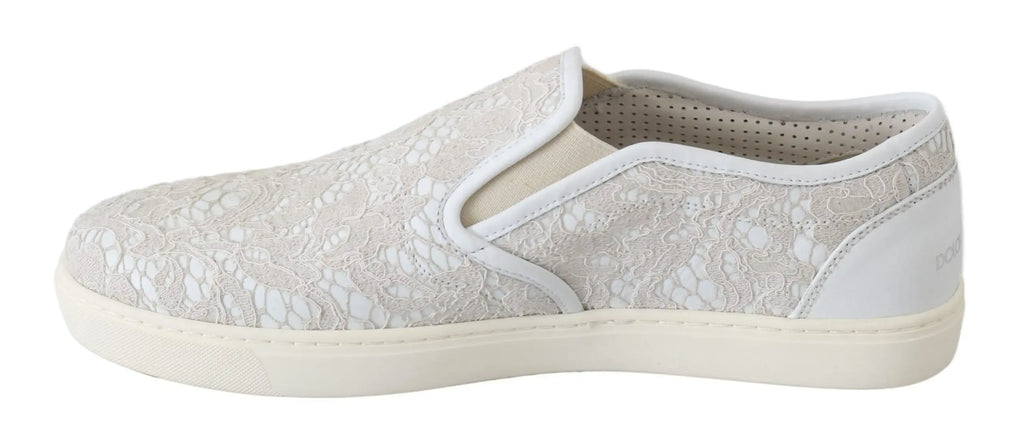 Dolce & Gabbana White Leather Lace Slip On Loafers Shoes - Zeiniez