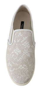 Dolce & Gabbana White Leather Lace Slip On Loafers Shoes - Zeiniez