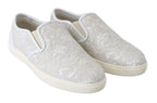 Dolce & Gabbana White Leather Lace Slip On Loafers Shoes - Zeiniez
