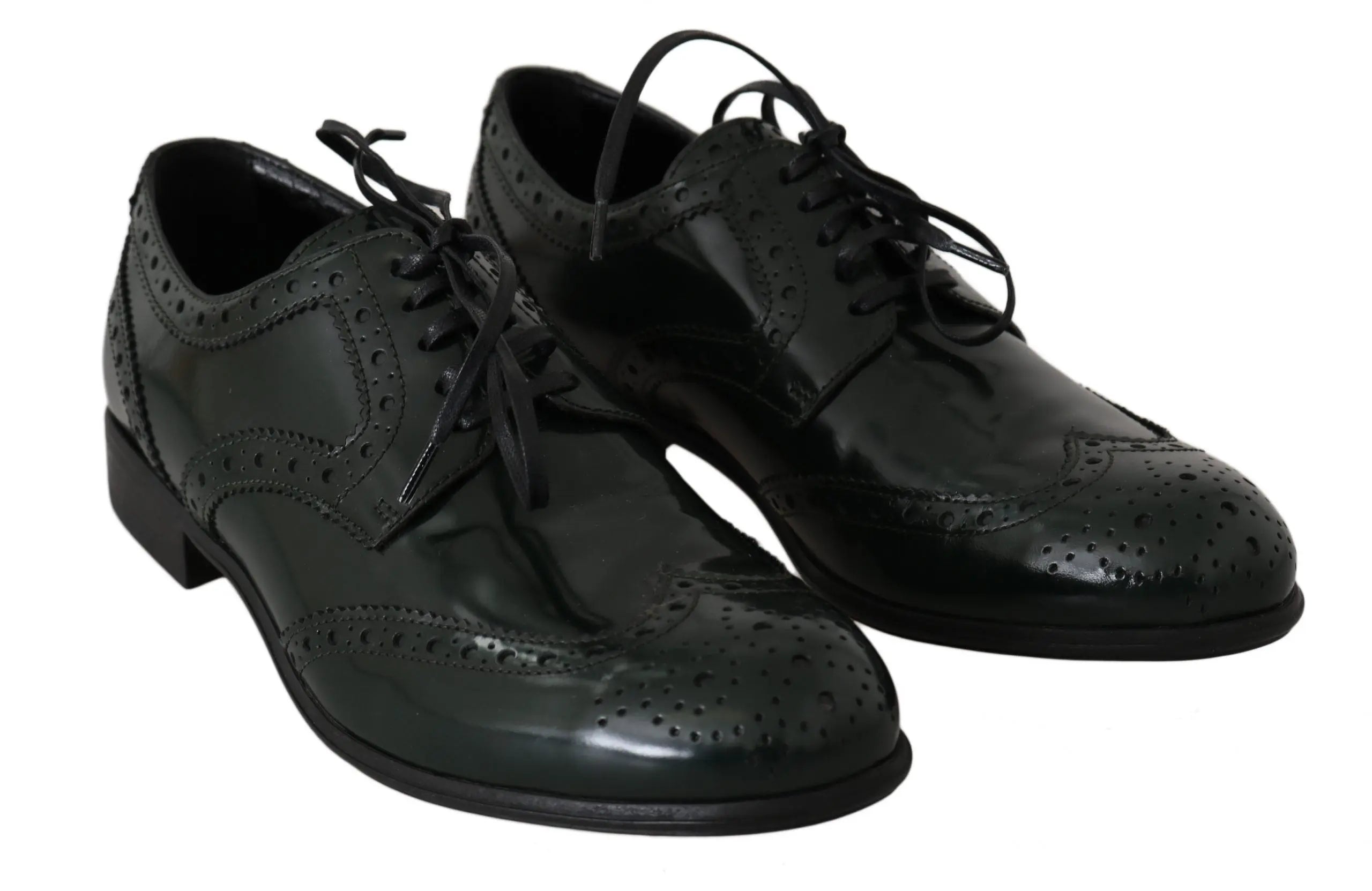 Dolce & Gabbana Green Leather Broque Oxford Wingtip Shoes - Zeiniez