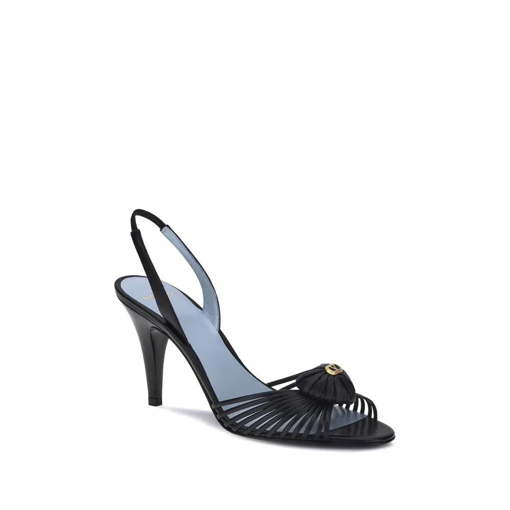 Valentino Garavani Black Calf Leather Bos Taurus Stiletto Heel Sandals - Zeiniez