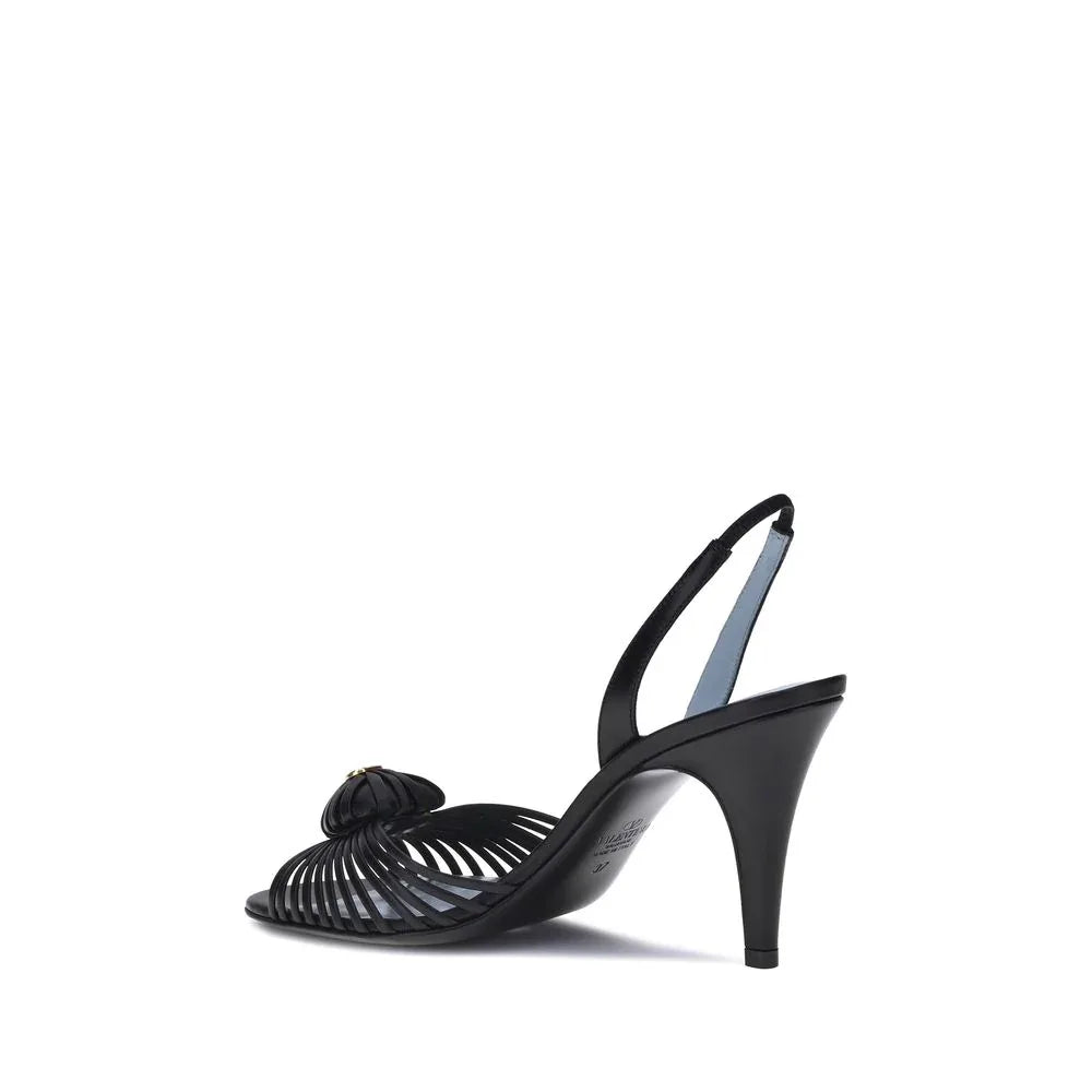 Valentino Garavani Black Calf Leather Bos Taurus Stiletto Heel Sandals - Zeiniez