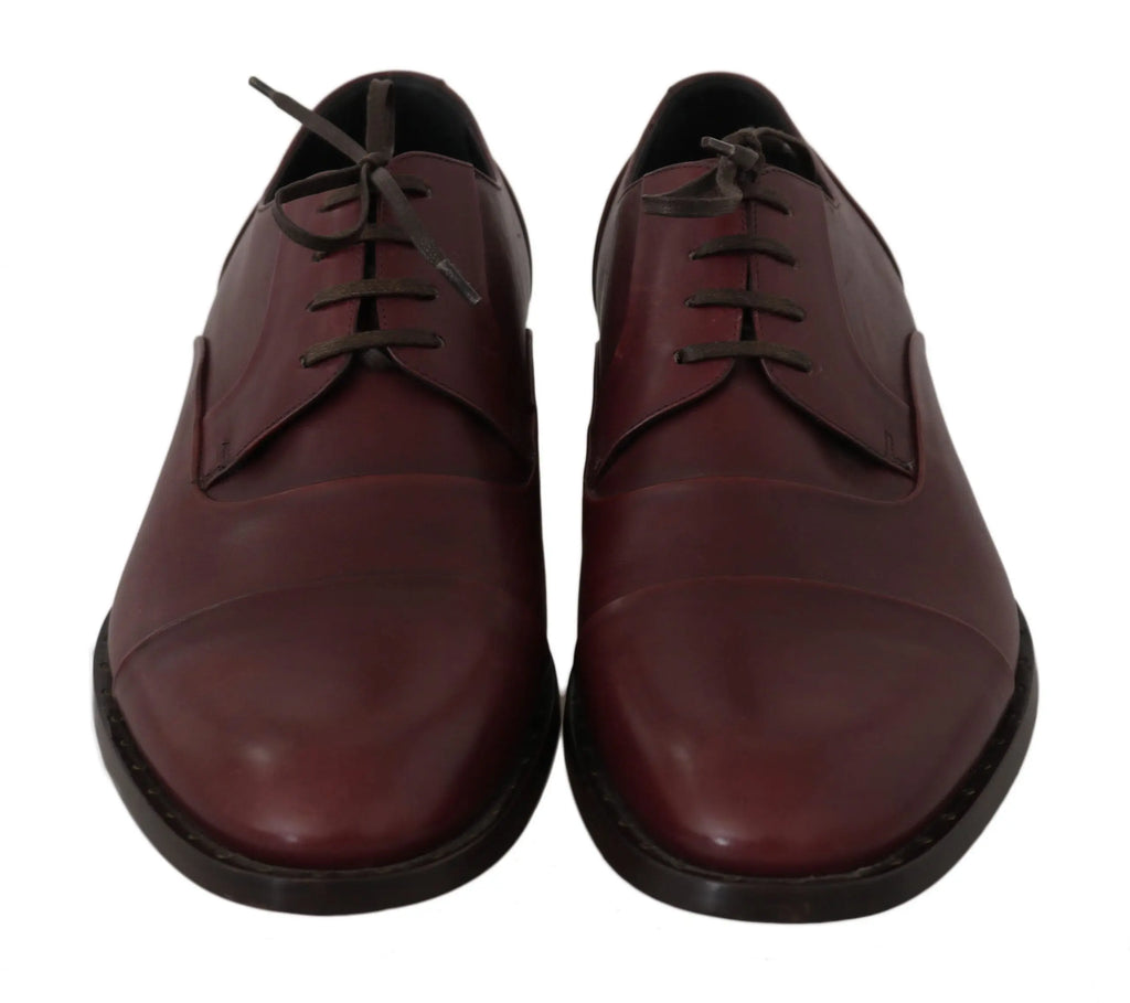 Dolce & Gabbana Red Bordeaux Leather Derby Formal Shoes - Zeiniez