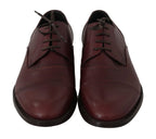 Dolce & Gabbana Red Bordeaux Leather Derby Formal Shoes - Zeiniez