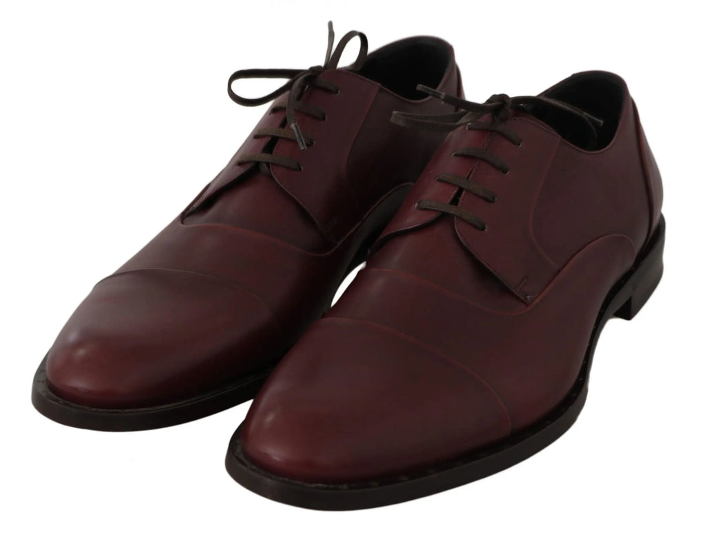 Dolce & Gabbana Red Bordeaux Leather Derby Formal Shoes - Zeiniez